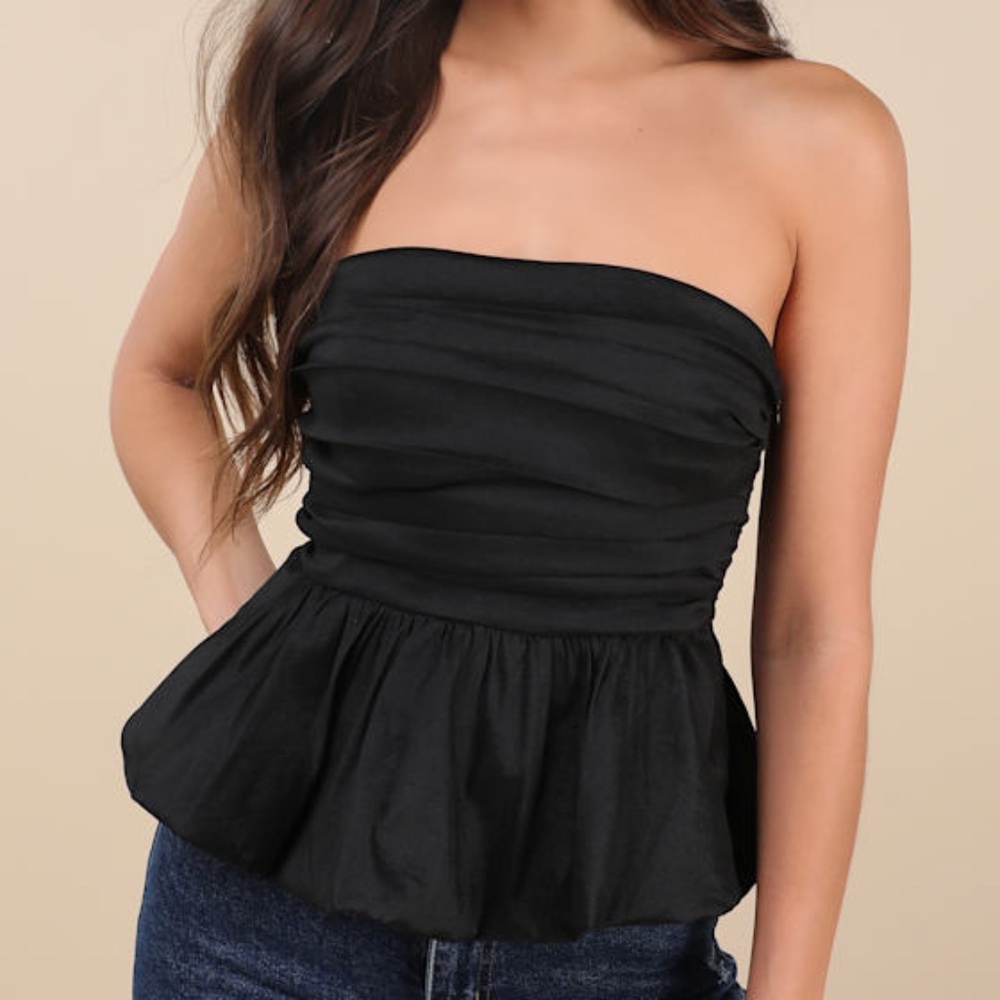 Lulus Celinda Black Strapless Bubble-hem Top - Size S